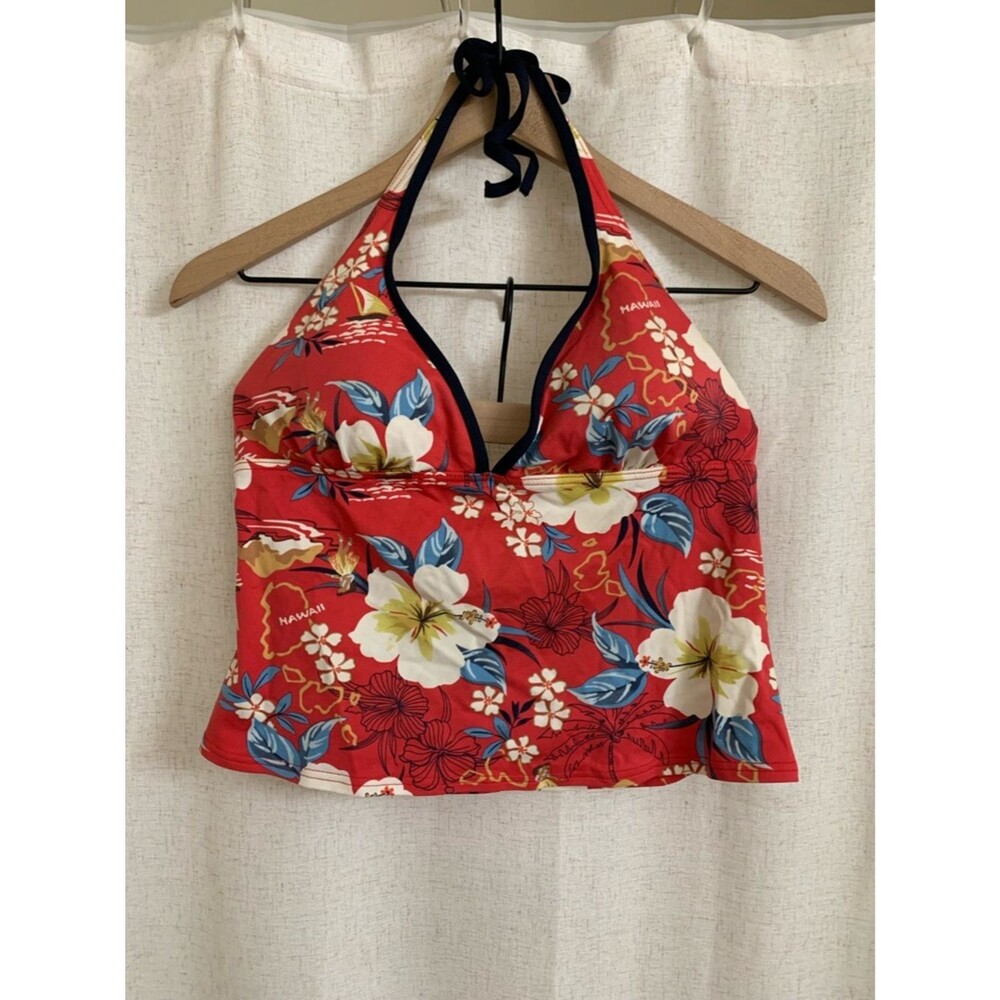 Baltex Classic Y2K Hawaii Tankini Halter Top 14 Floral Red Island Hibiscus Hula